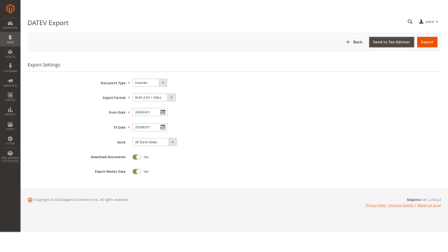 DATEV-Export als CSV, XML oder kombiniert