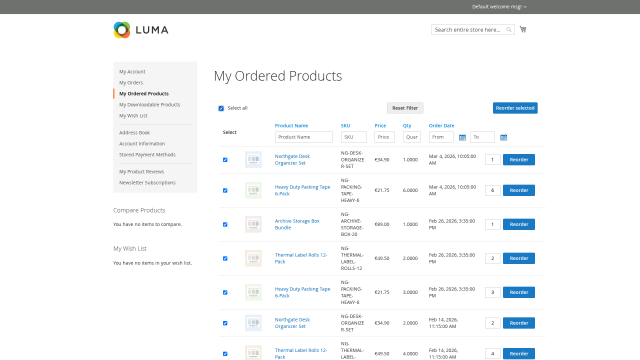 Single and bulk reorder actions