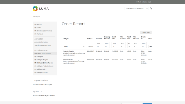 Informes de Pedidos y Productos con Exportación CSV