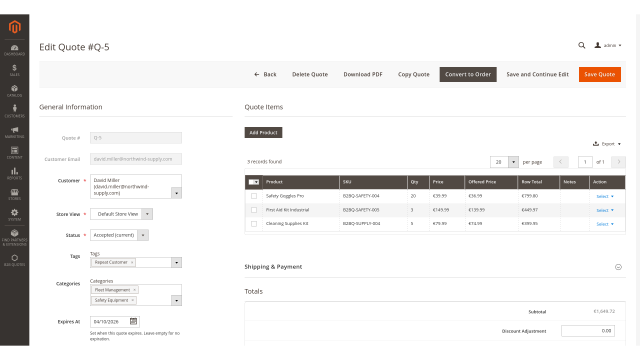 B2B Quote screenshot 4: B2B Quote Admin Quote To Order