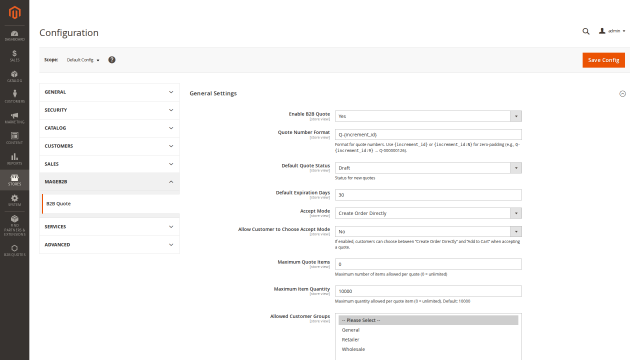 B2B Quote screenshot 5: B2B Quote Config Section