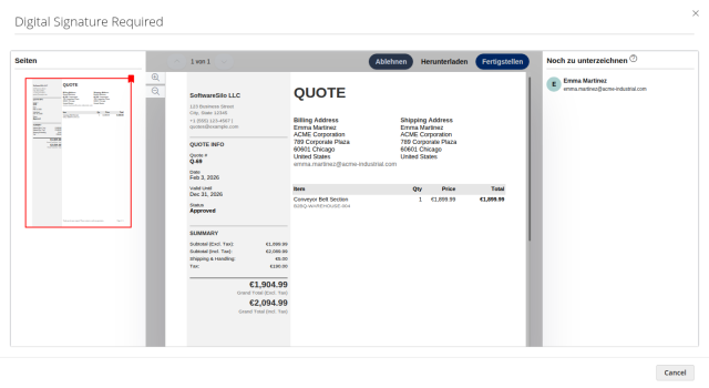 B2B Quote screenshot 9: B2B Quote Opensign Signature Iframe Clean