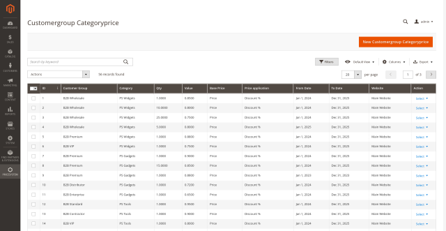 Category Specific Prices screenshot 2: Categoryprice Admin Group Prices Grid
