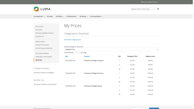 Category Specific Prices screenshot 7: Categoryprice Frontend My Prices Overview