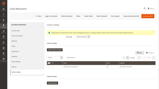 Custom Catalog screenshot 4: Custom Catalog Admin Customer Assignments