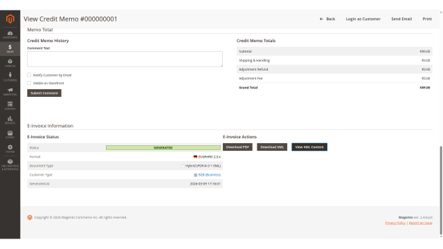 E-Invoice screenshot 3: E Invoice Admin Creditmemo View