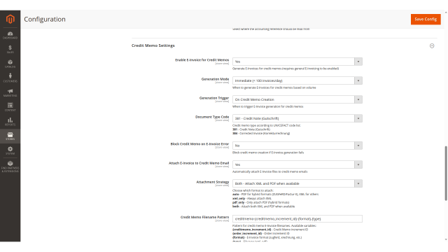 E-Invoice screenshot 8: E Invoice Config Creditmemo