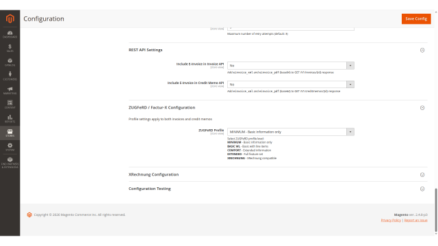 E-Invoice screenshot 11: E Invoice Config Zugferd