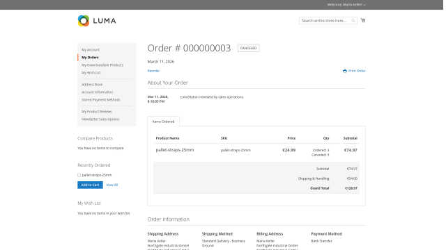 Flexible Order Cancellation screenshot 8: Frontend Customer Cancelled Order 20260311