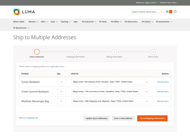 Integrierter Multi-Address Checkout