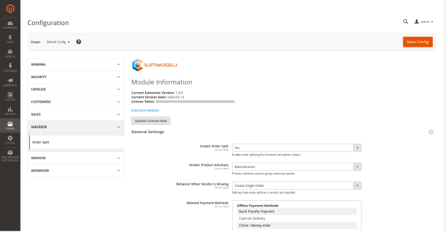 Order Split screenshot 2: Order Split Config General Settings