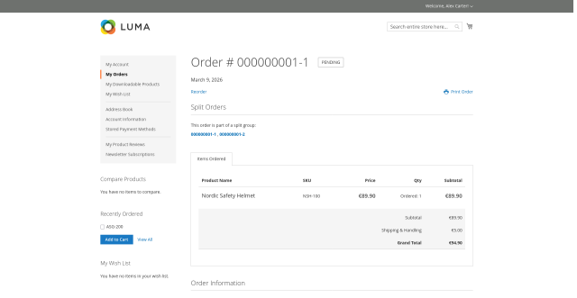 Order Split screenshot 6: Order Split Frontend Customer Order View Split Orders