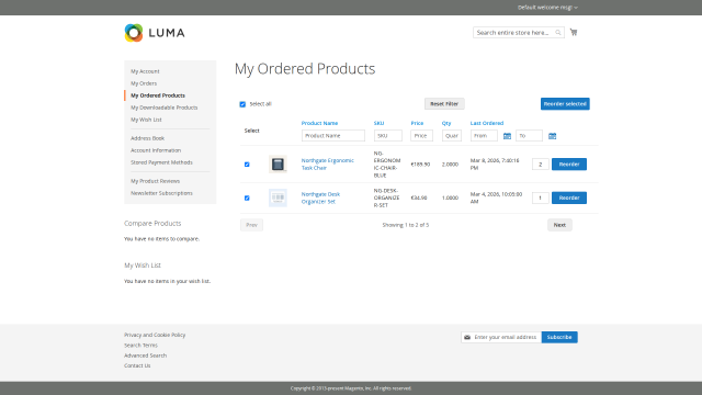 Ordered Products screenshot 3: 03 Ordered Products Bulk Reorder