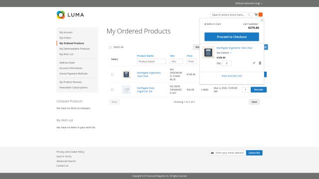 Ordered Products screenshot 7: 08 Ordered Products Configurable Reorder Cart Proof