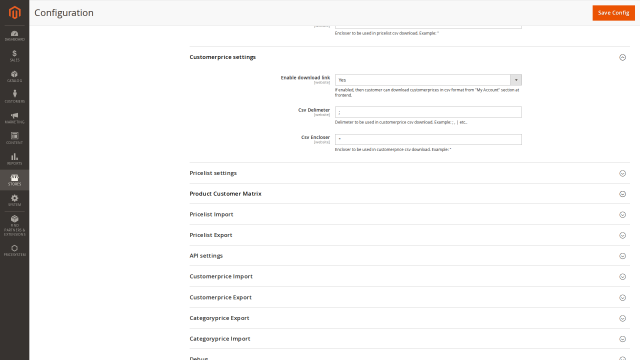 Pricesystem screenshot 11: Pricesystem Config Customerprice Settings