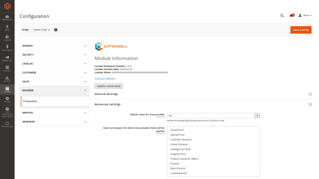 Pricesystem screenshot 4: Pricesystem Config Information