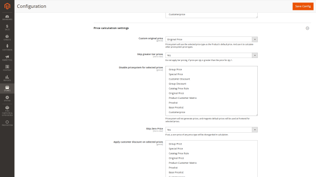 Pricesystem screenshot 7: Pricesystem Config Price Calculation Settings