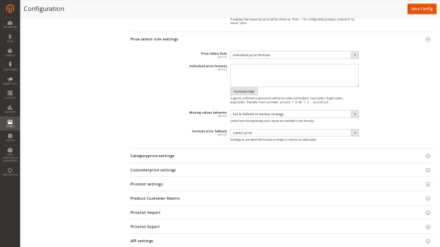 Pricesystem screenshot 9: Pricesystem Config Price Select Rule Settings
