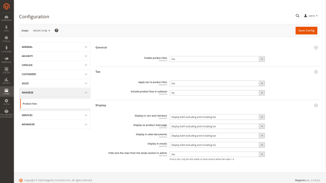Product Fees screenshot 5: Productfee Config Overview