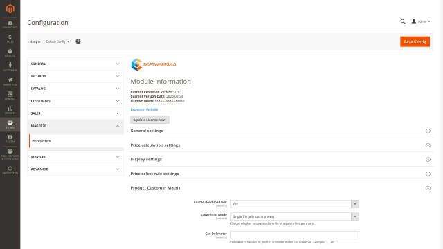 Product-Customer Matrix Prices screenshot 3: Pricesystem Productcustomermatrix Config Section