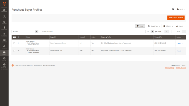 Punchout screenshot 2: Admin Buyer Profiles Configuration