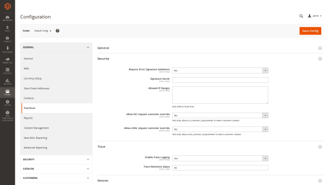 Punchout screenshot 12: Admin Field Reference