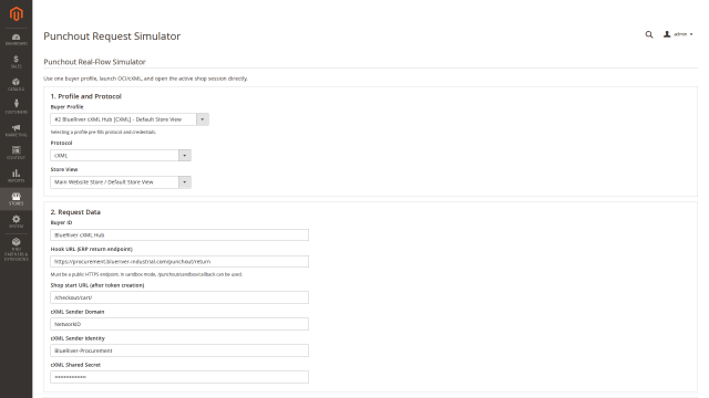 Punchout screenshot 1: Admin Oci Cxml Endpoints Overview