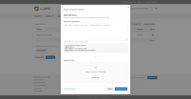 Quick Order screenshot 5: Quick Order Frontend CSV Import Modal