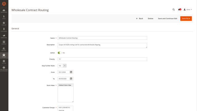 Shipping Conditions screenshot 2: Shipping Conditions Admin Rule Edit General
