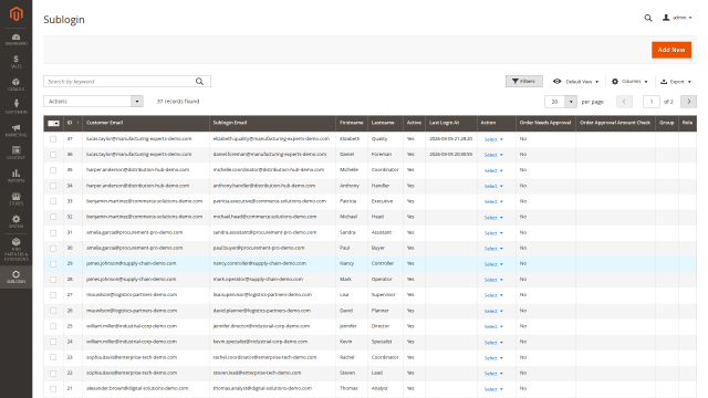 Sublogin screenshot 1: 01 Sublogin Admin Grid